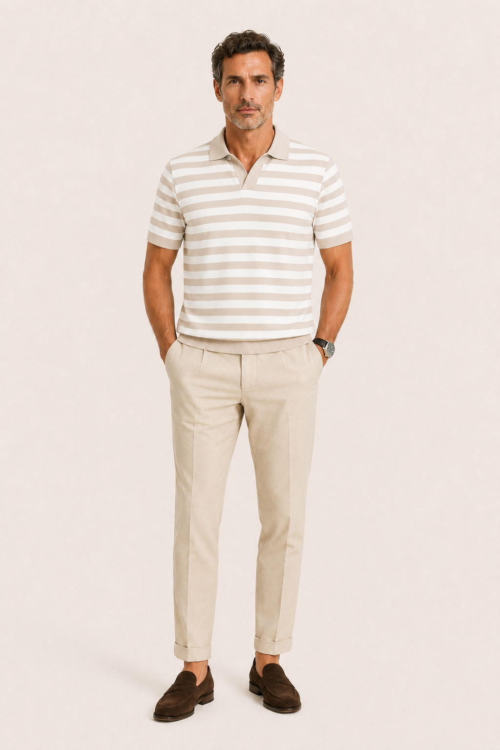 Nolani Striped Polo Beige