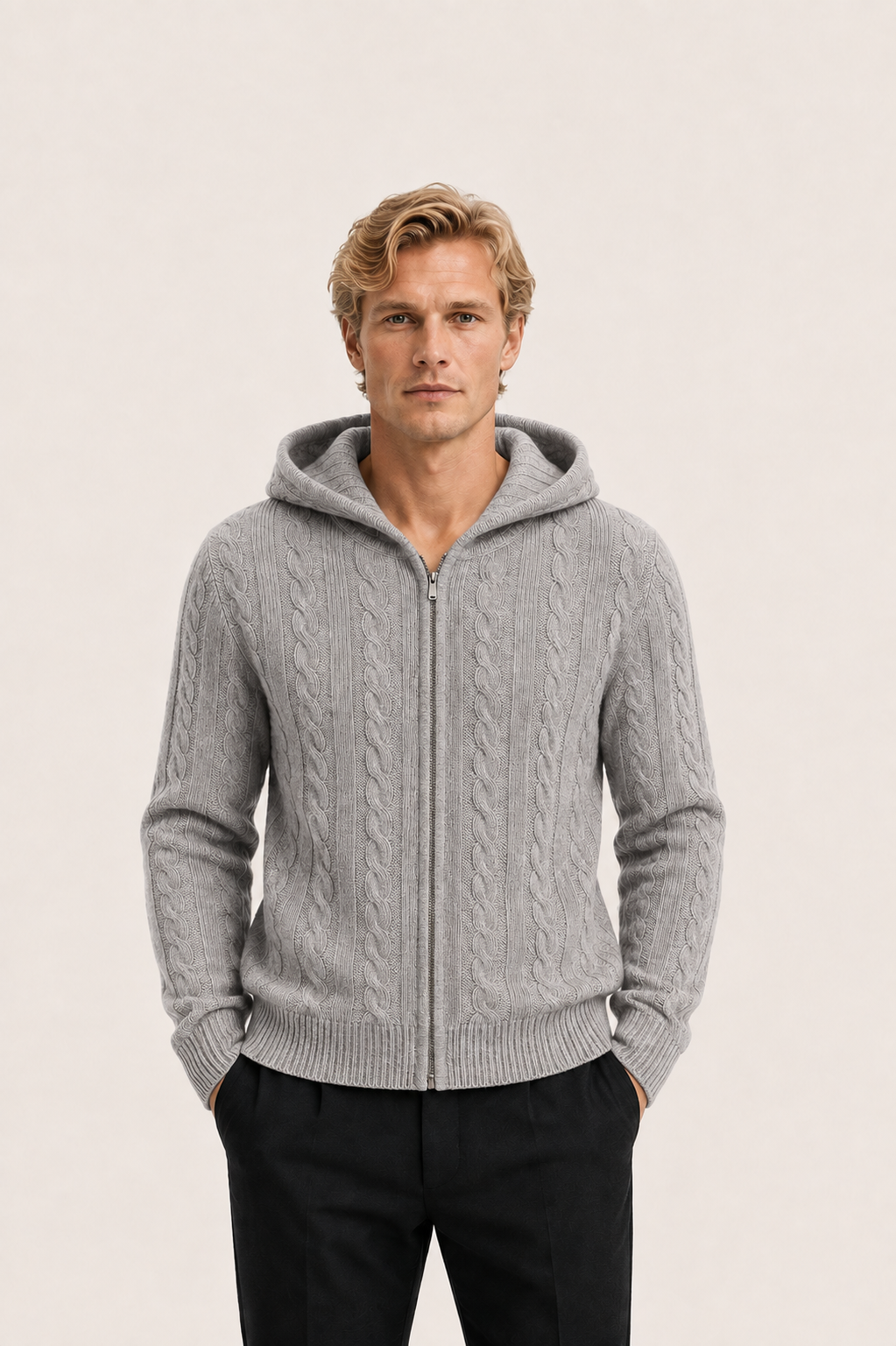 Avero Hooded Cable Knit Grey