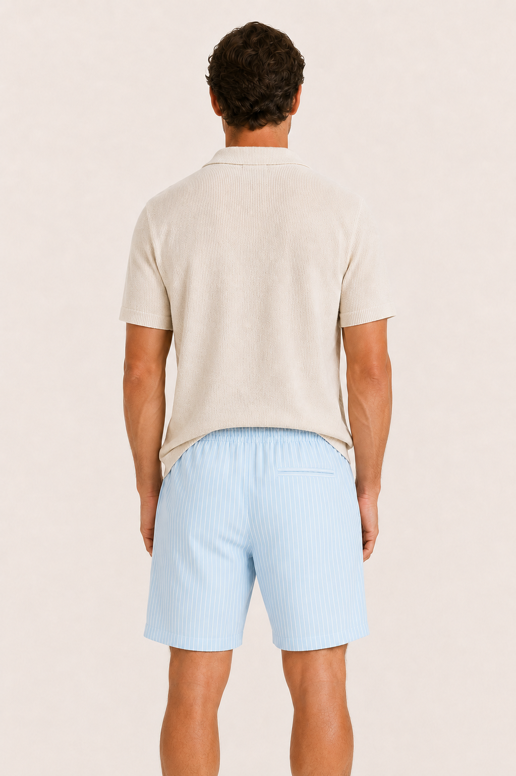 Lenaro Linen Striped Short Light Blue