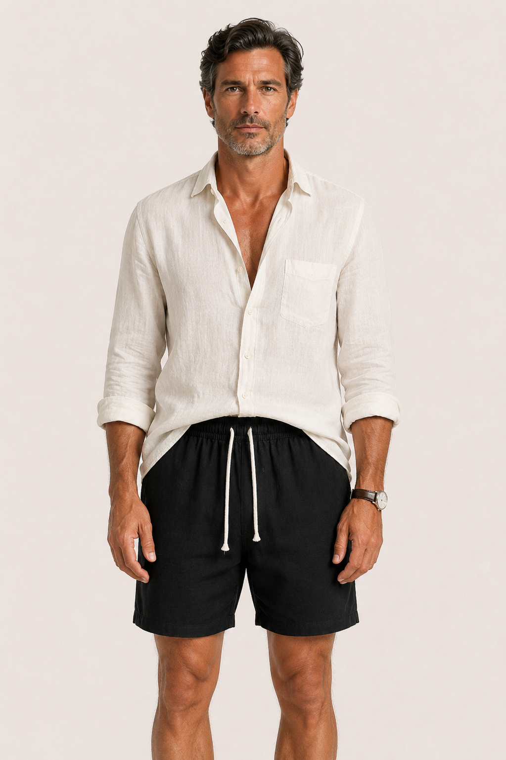 Aviro Linen Striped Short Black
