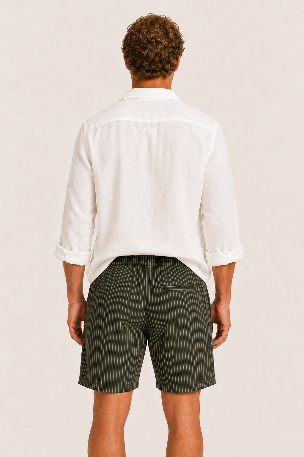 Vilero Cotton Striped Short Green