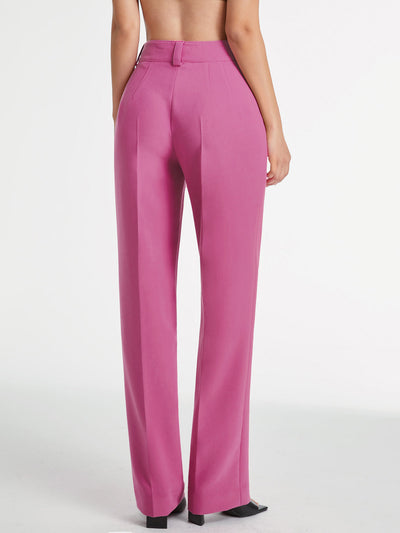Pantalon droit à taille haute, plissé sur le devant, couleur unie