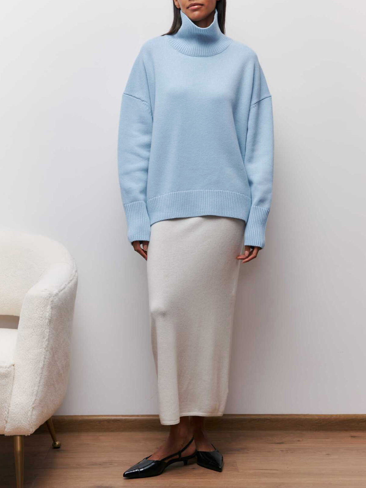 Pull oversize à col roulé bleu ciel