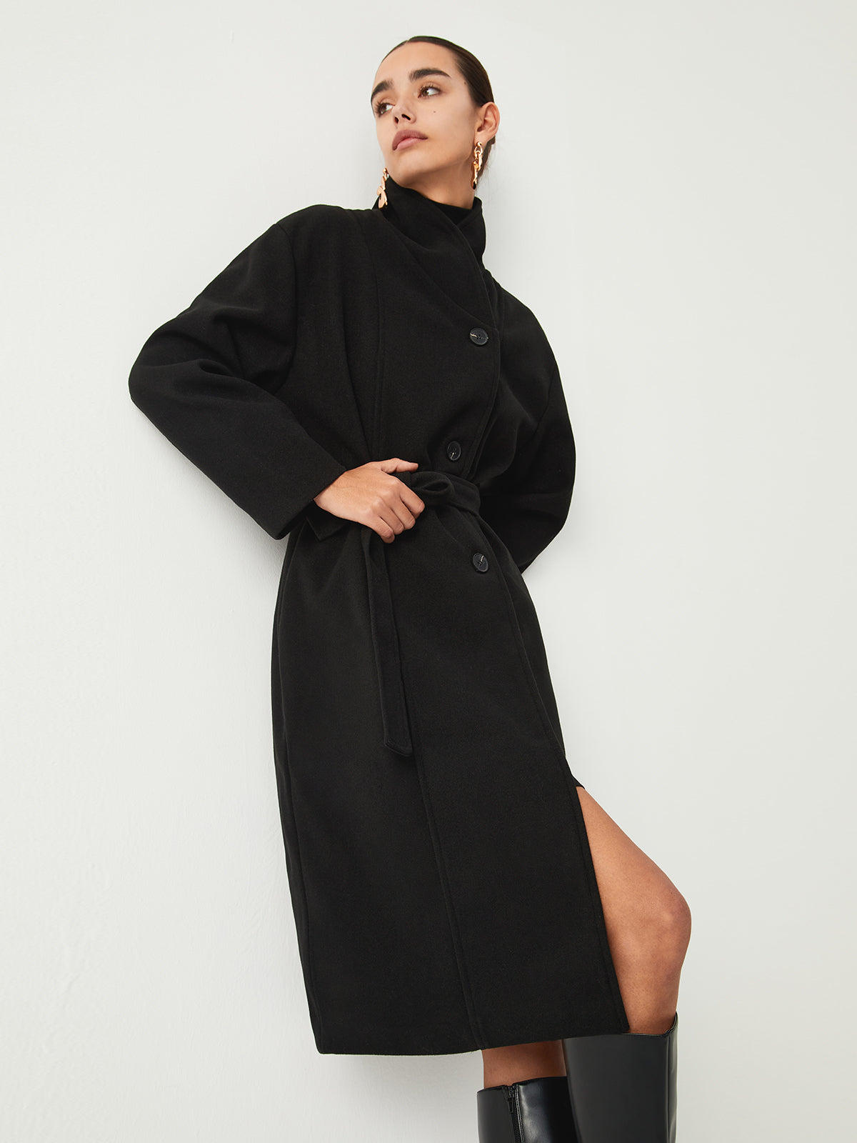 Trench-coat long à col montant