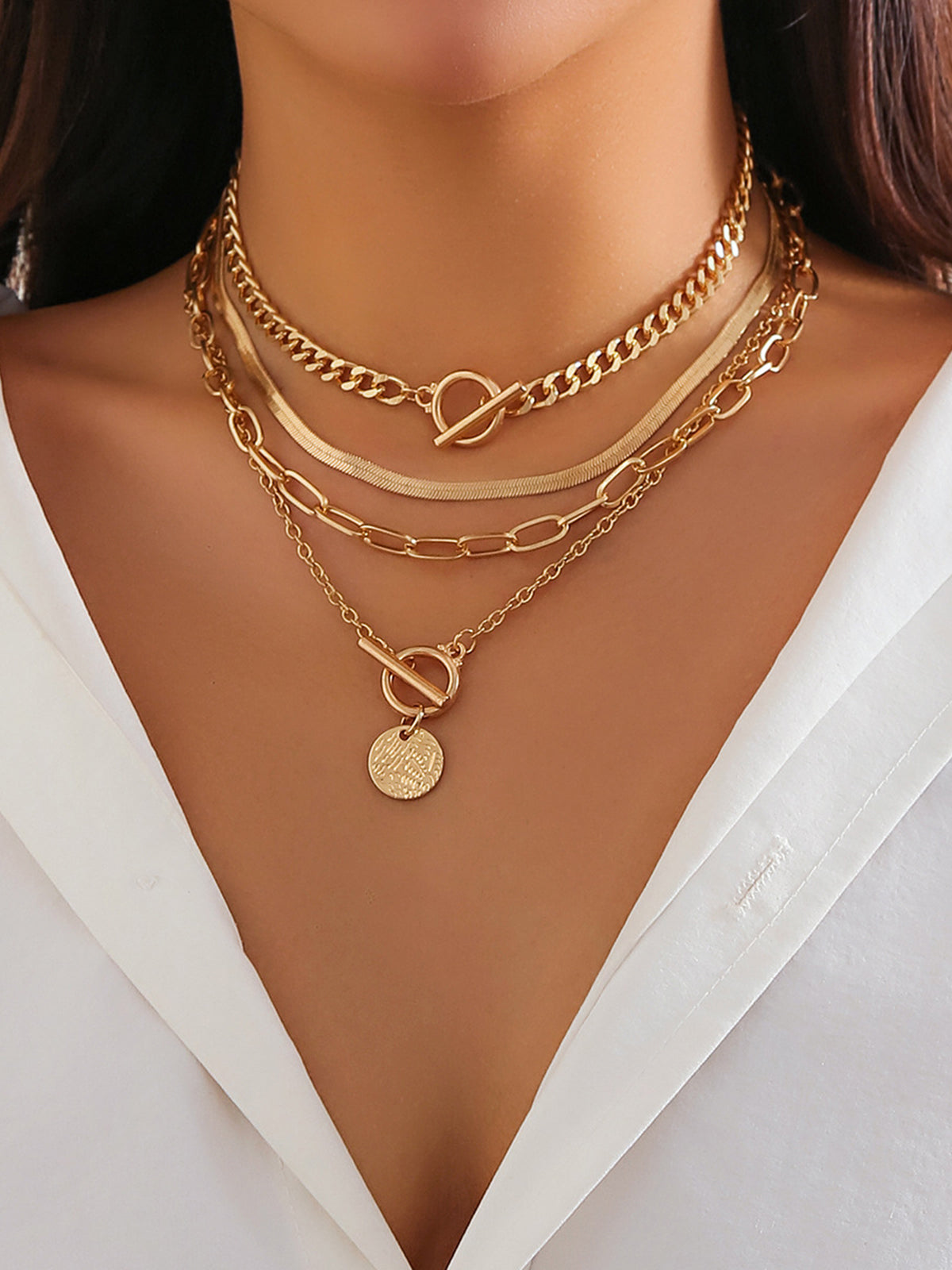 4pcs Chunky Stacking Pendant Necklace (Collier de pendentifs empilés)
