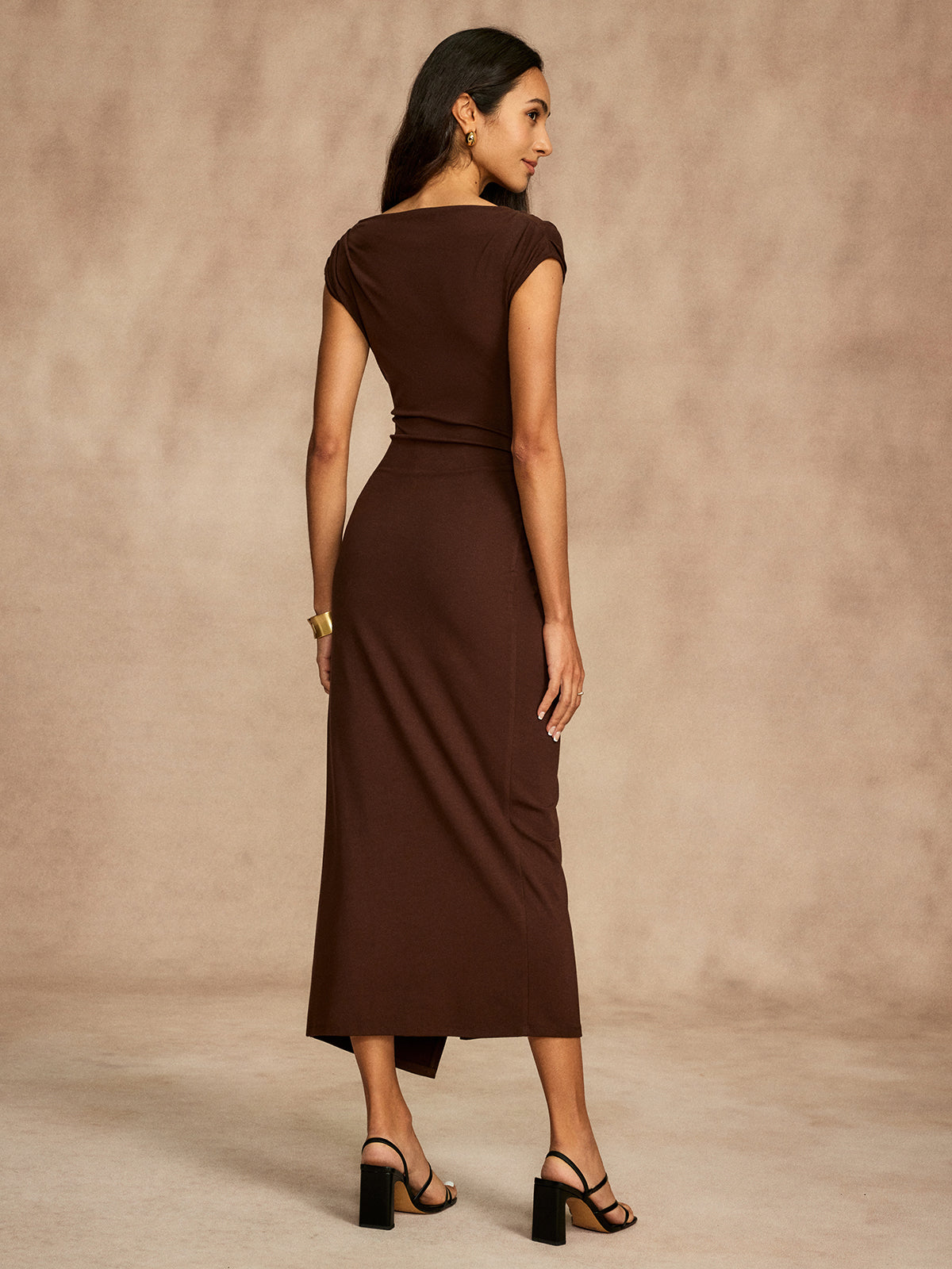 Robe drapée à manches courtes en pur coton
