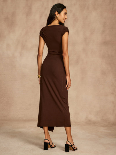 Robe drapée à manches courtes en pur coton