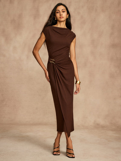 Robe drapée à manches courtes en pur coton