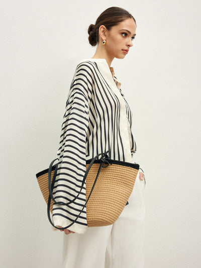 Blouse confortable à boutons et rayures satinées