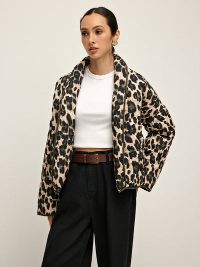 Manteau d'hiver à revers imprimé léopard