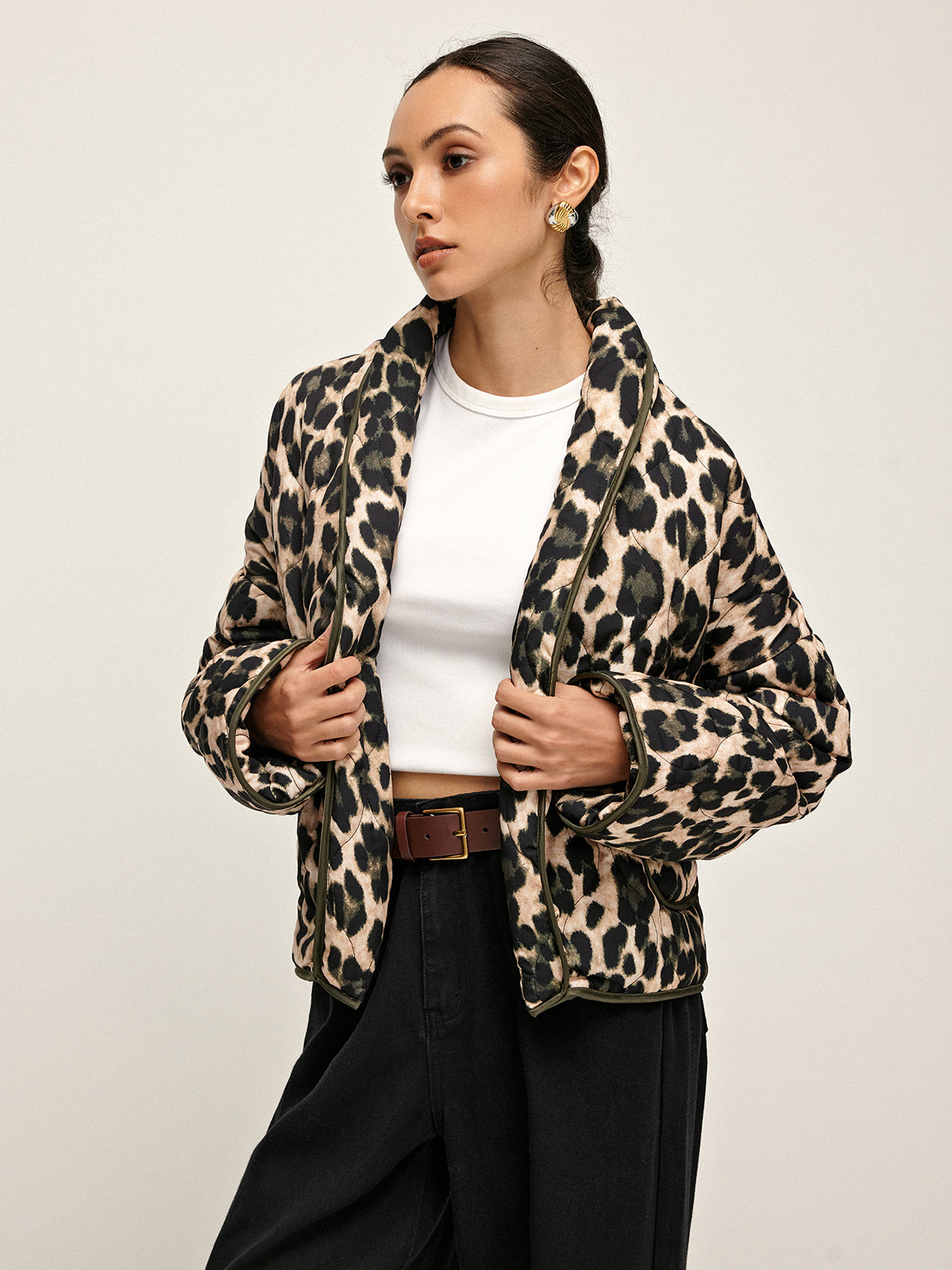 Manteau d'hiver à revers imprimé léopard