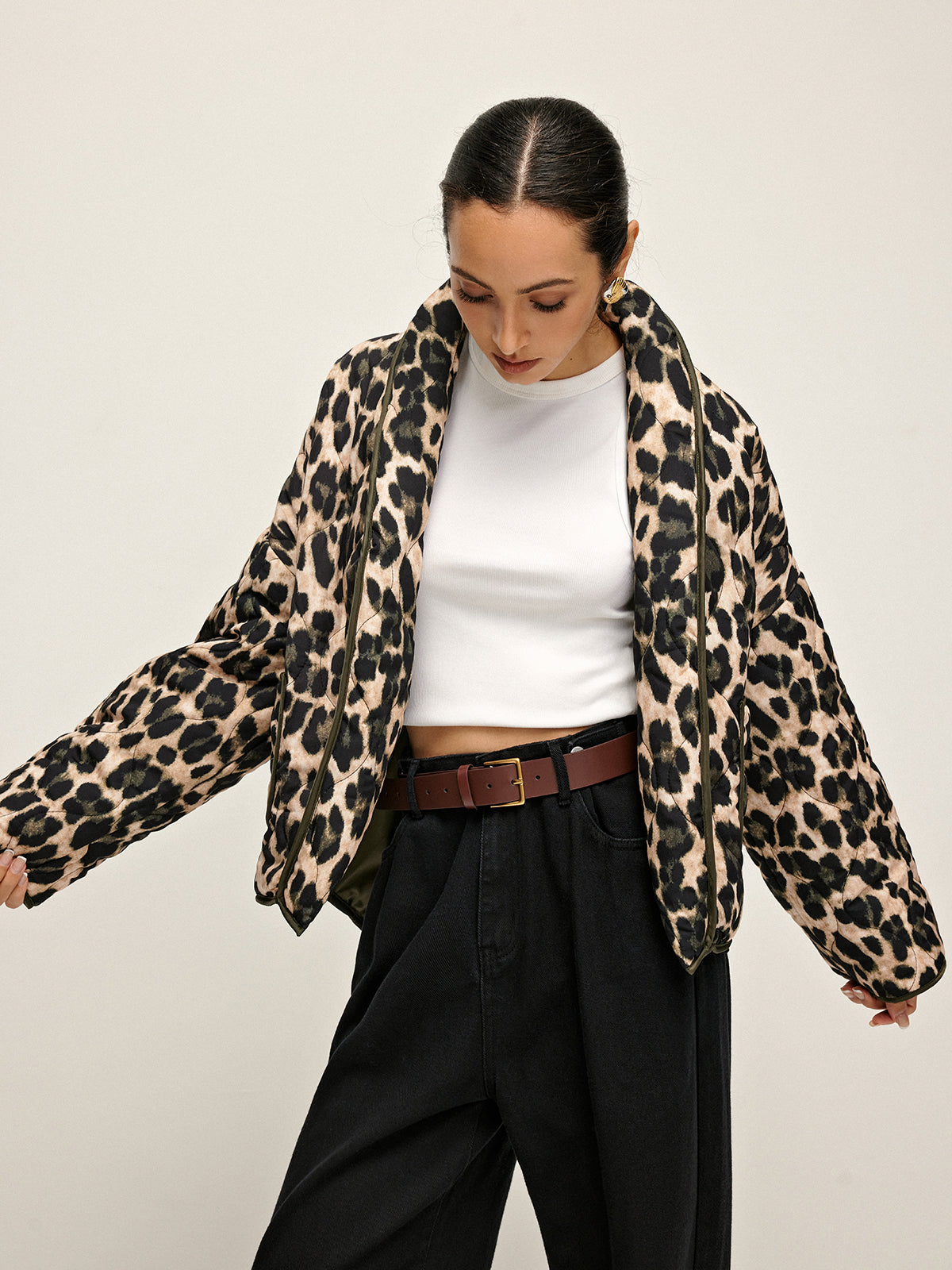 Manteau d'hiver à revers imprimé léopard