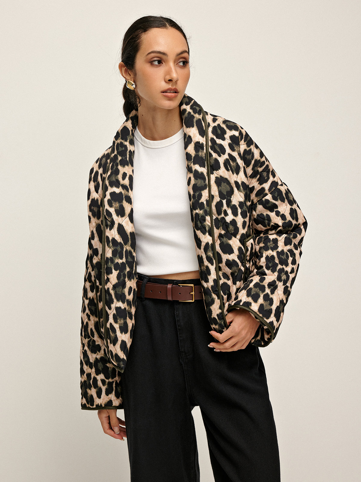 Manteau d'hiver à revers imprimé léopard