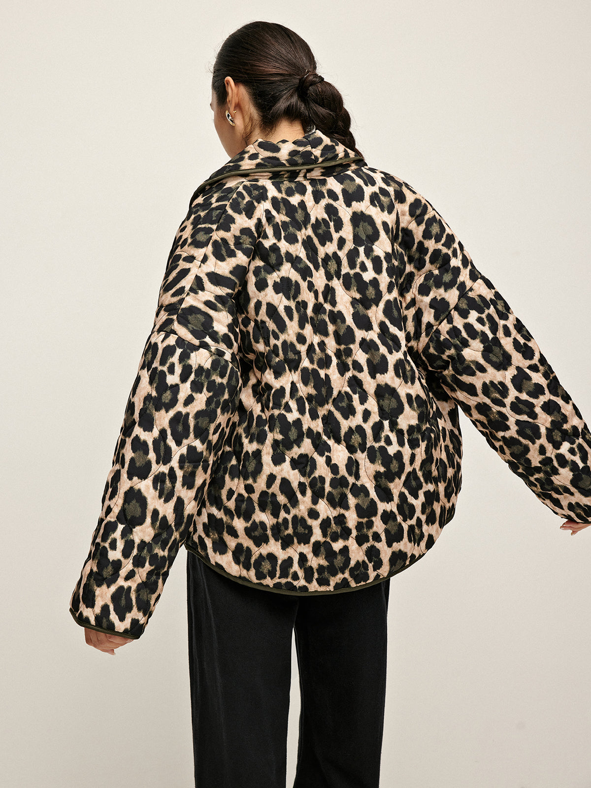 Manteau d'hiver à revers imprimé léopard