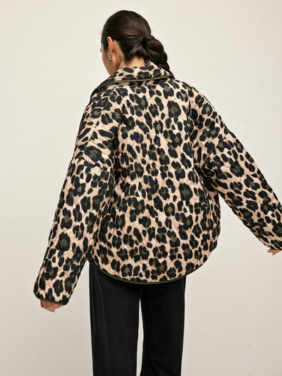 Manteau d'hiver à revers imprimé léopard