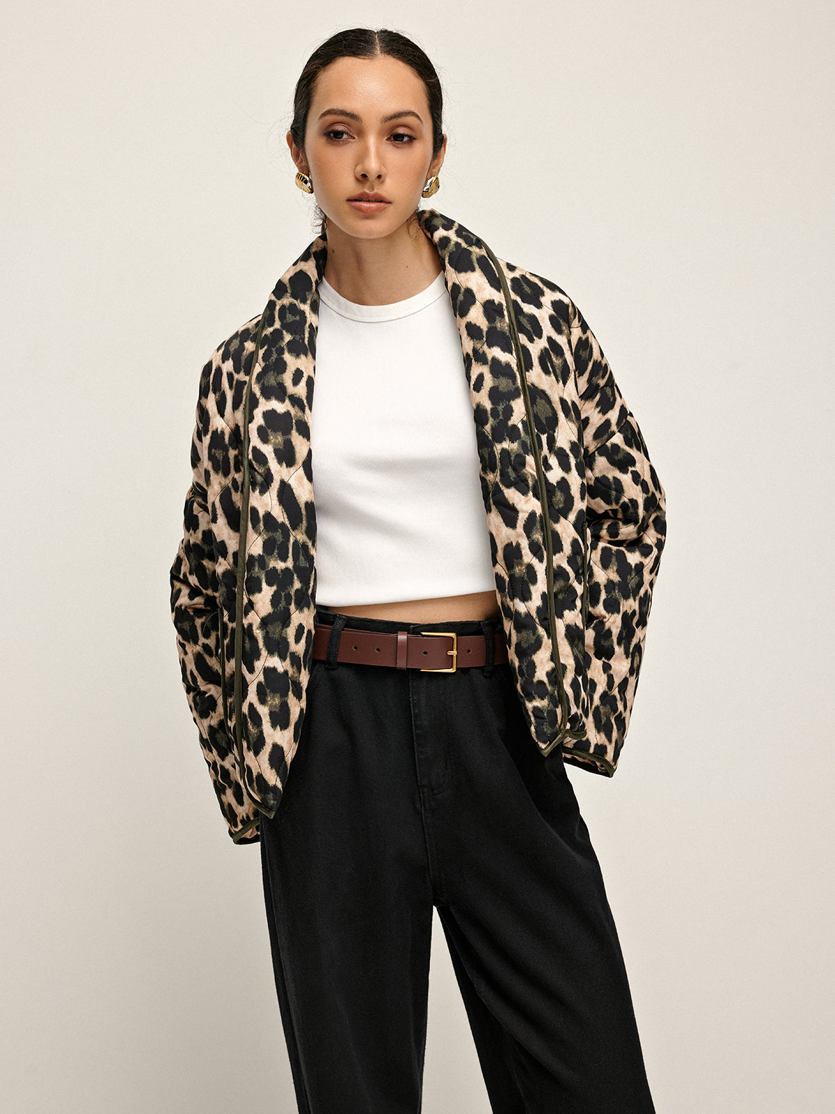 Manteau d'hiver à revers imprimé léopard