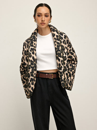 Manteau d'hiver à revers imprimé léopard