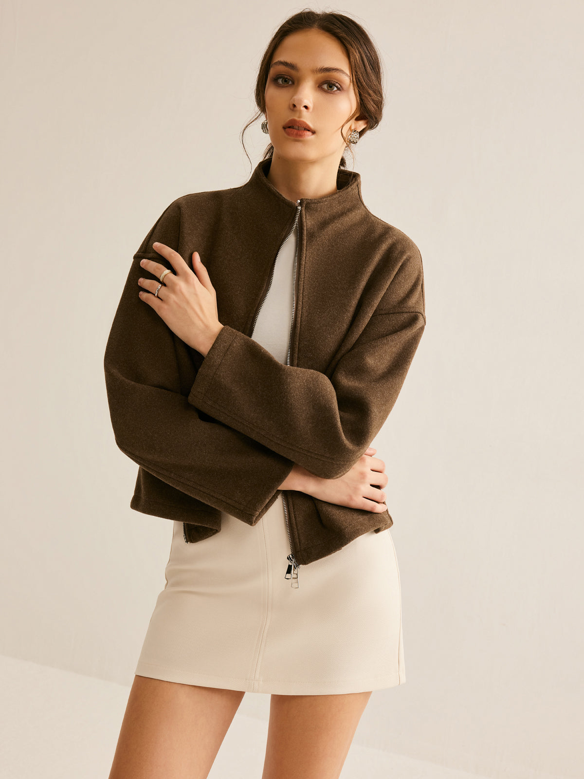 Manteau en tweed à double fermeture éclair