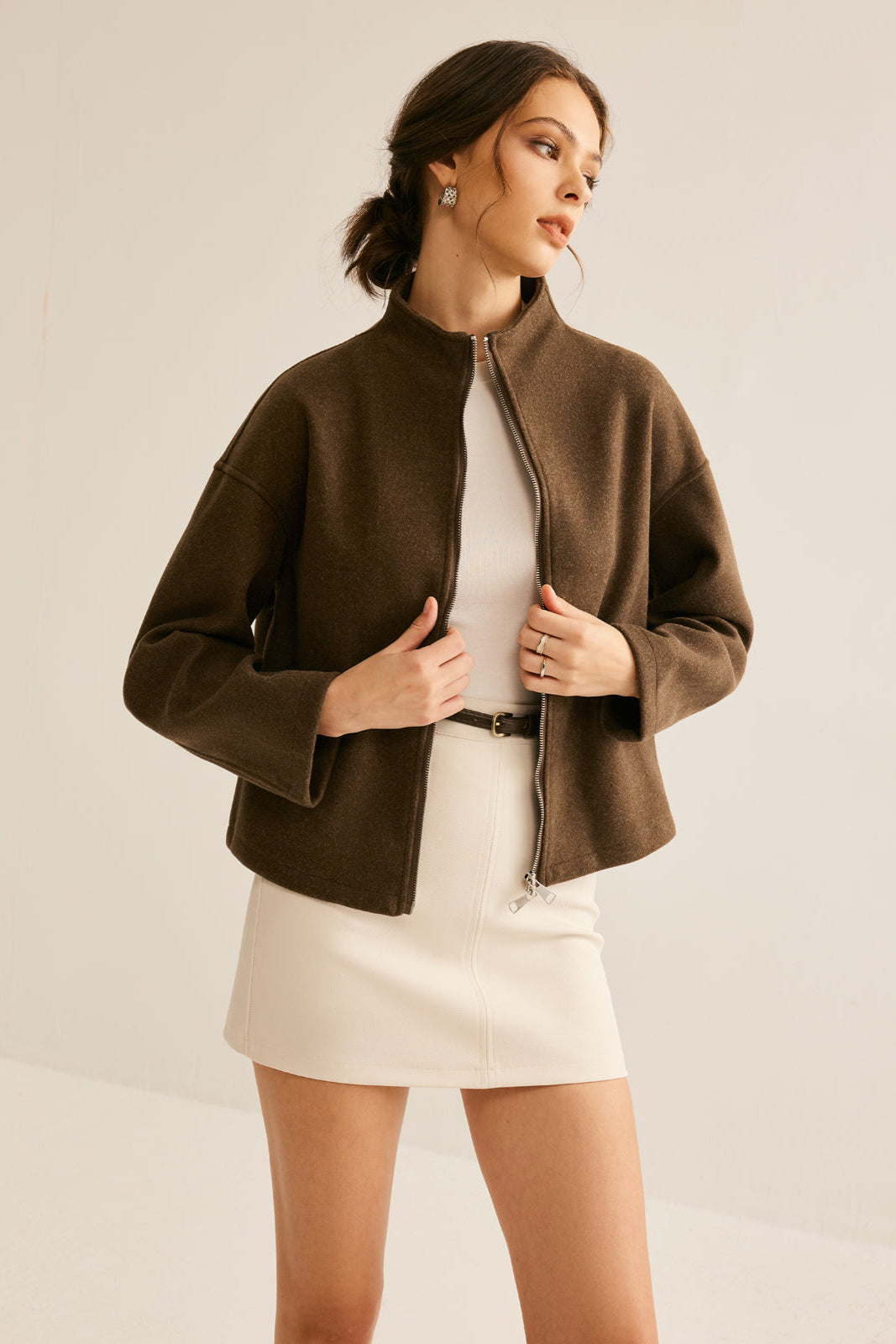 Manteau en tweed à double fermeture éclair