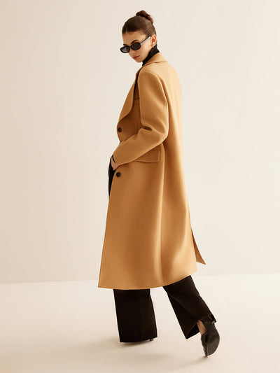 Manteau long minimaliste en laine mélangée