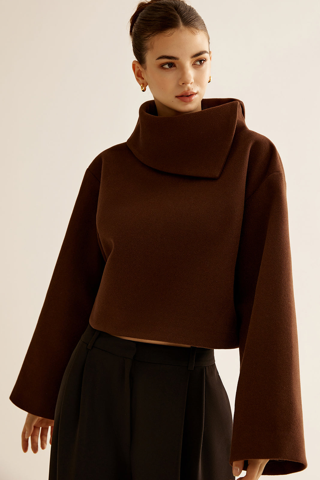 Pull à col roulé uni en tweed