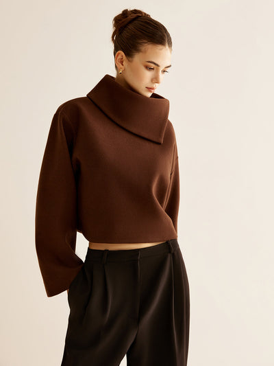 Pull à col roulé uni en tweed
