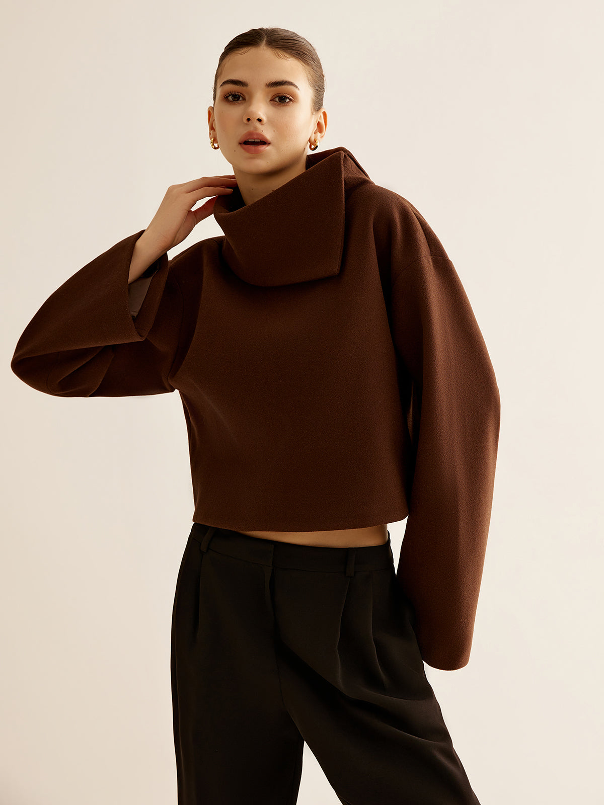 Pull à col roulé uni en tweed