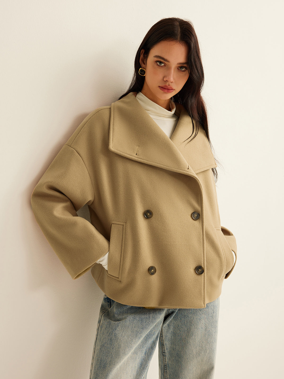 Manteau en tweed à large col