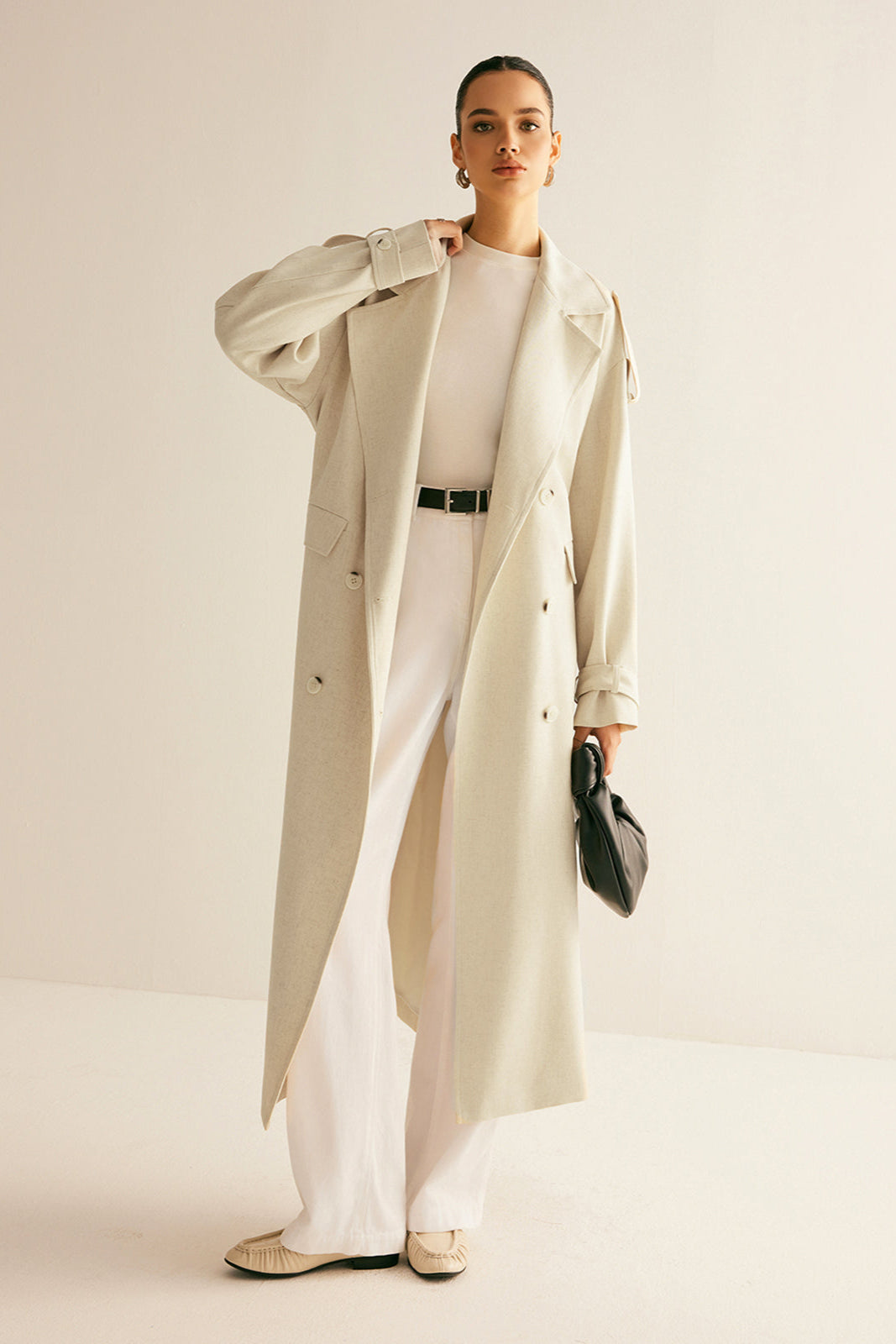 Trench-coat à poche poitrine oversize et ceinture