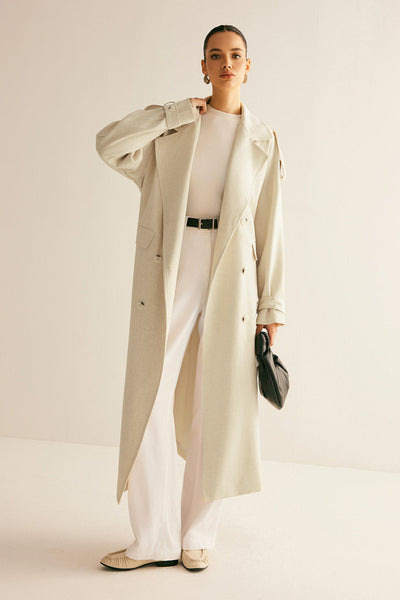 Trench-coat à poche poitrine oversize et ceinture