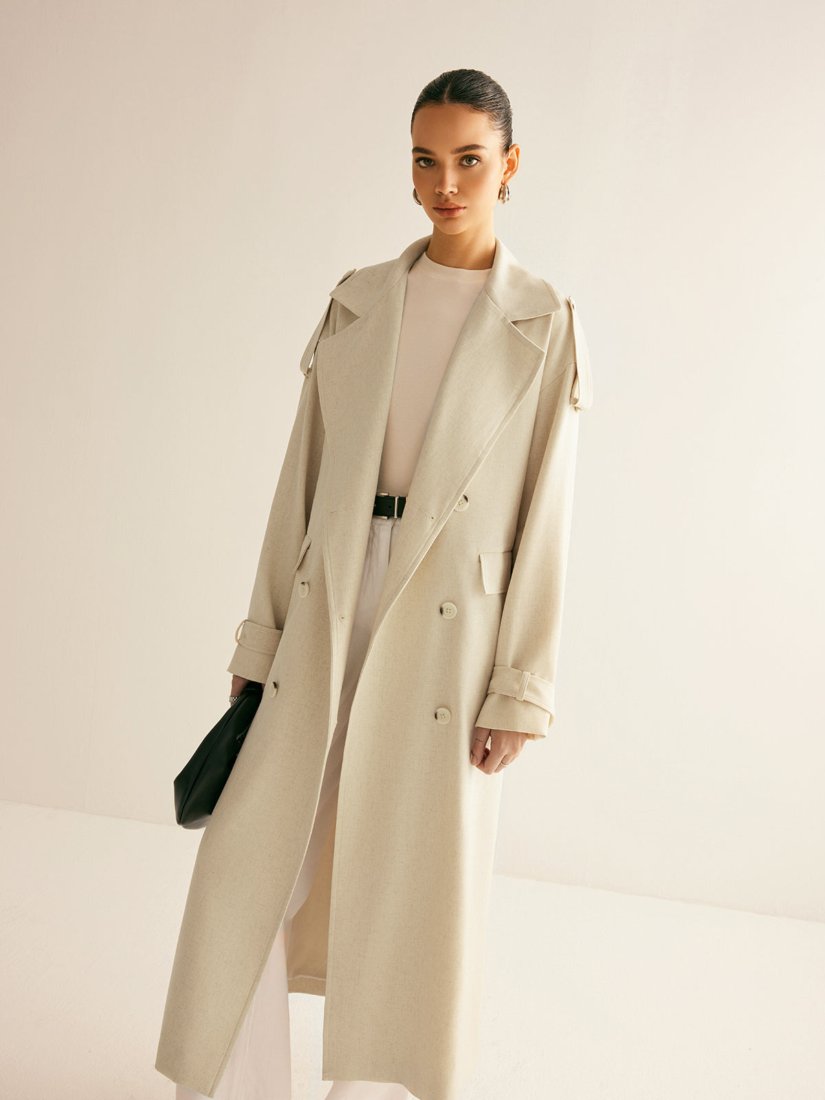 Trench-coat à poche poitrine oversize et ceinture