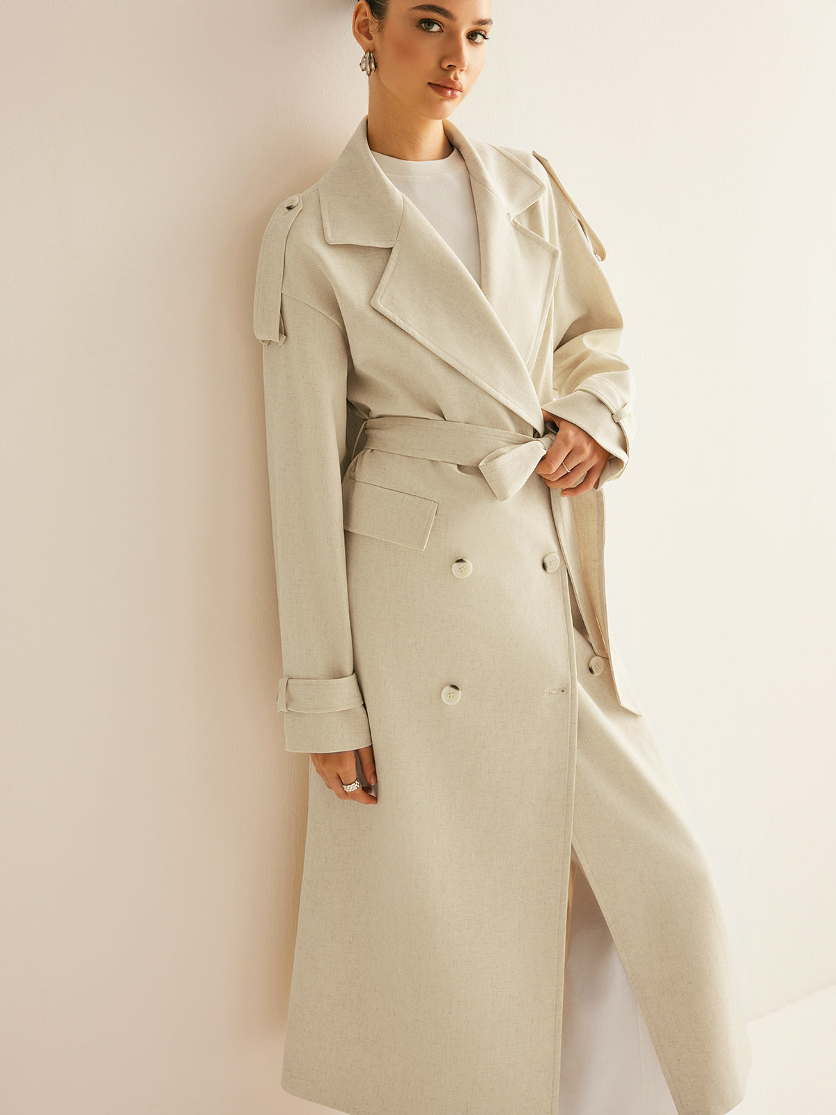 Trench-coat à poche poitrine oversize et ceinture