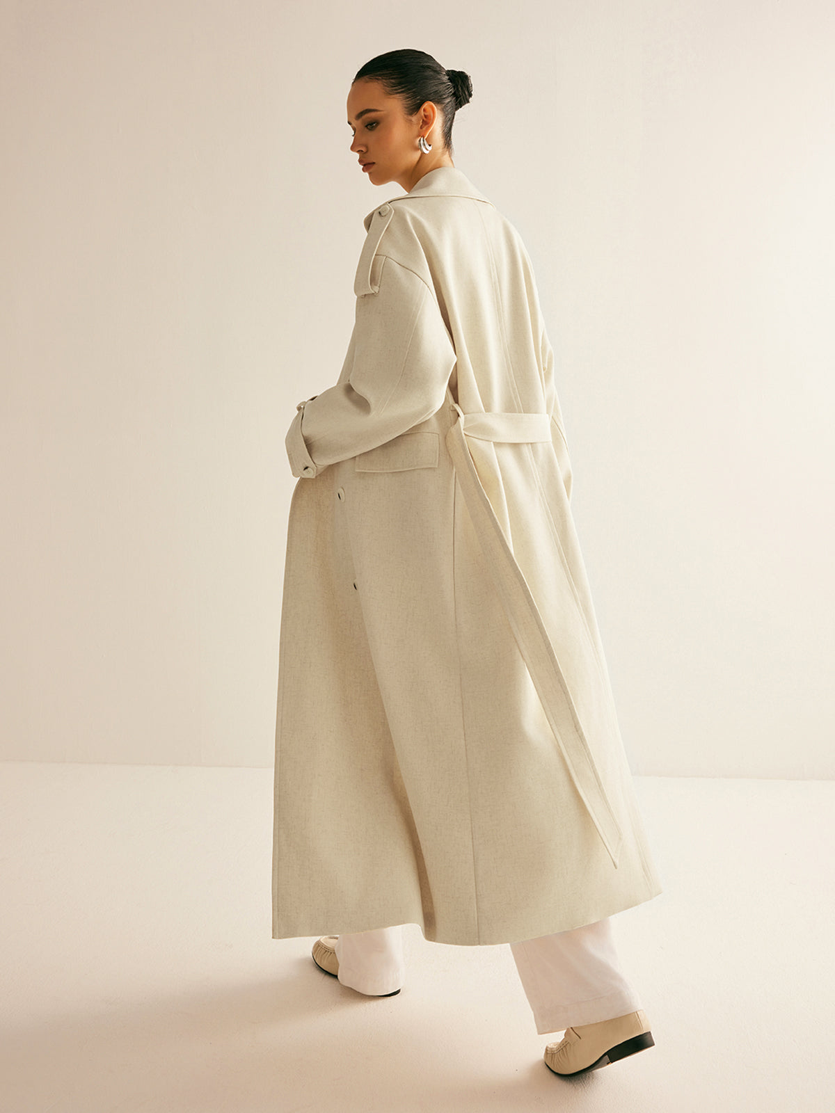 Trench-coat à poche poitrine oversize et ceinture