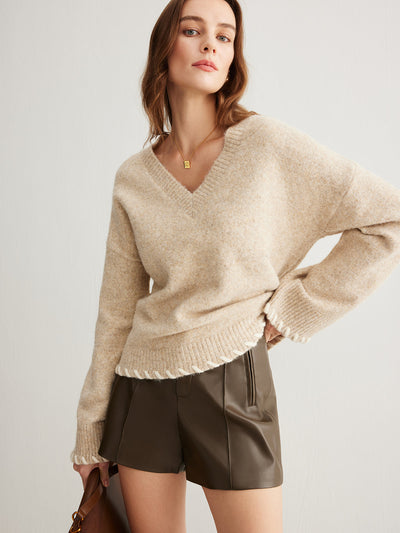 Pull en laine mélangée avec bordure brodée