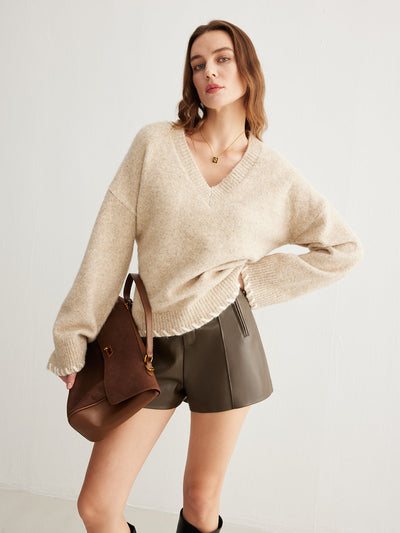 Pull en laine mélangée avec bordure brodée