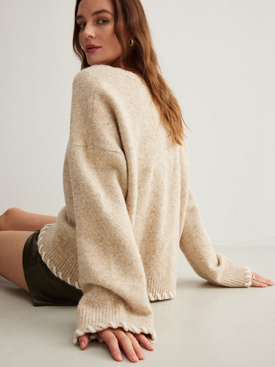 Pull en laine mélangée avec bordure brodée