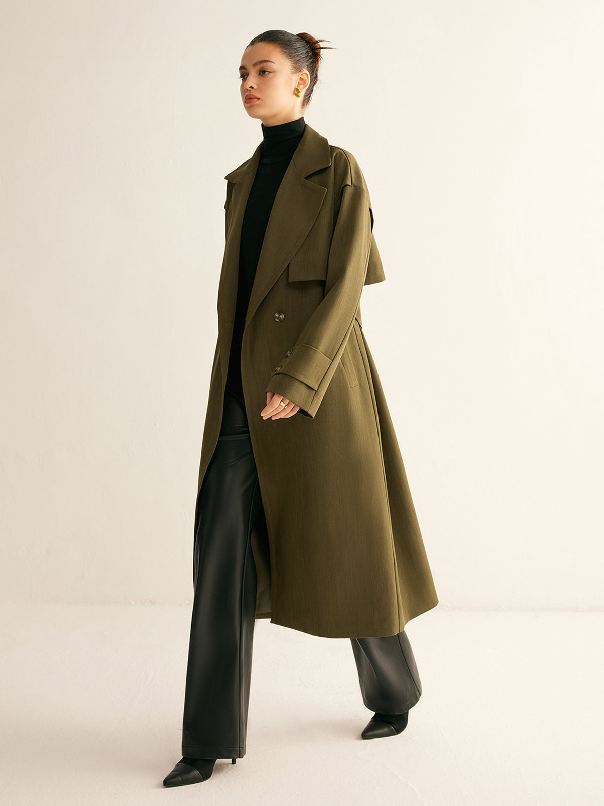 Trench-coat long rétro à ceinture