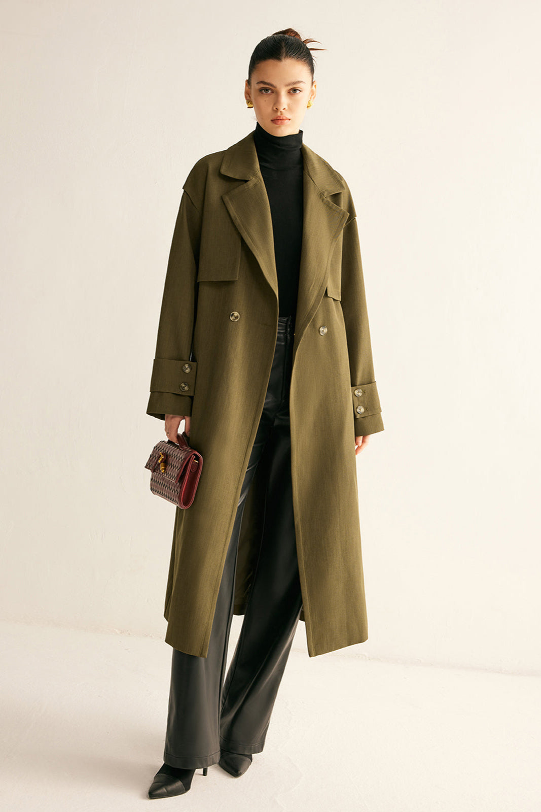 Trench-coat long rétro à ceinture