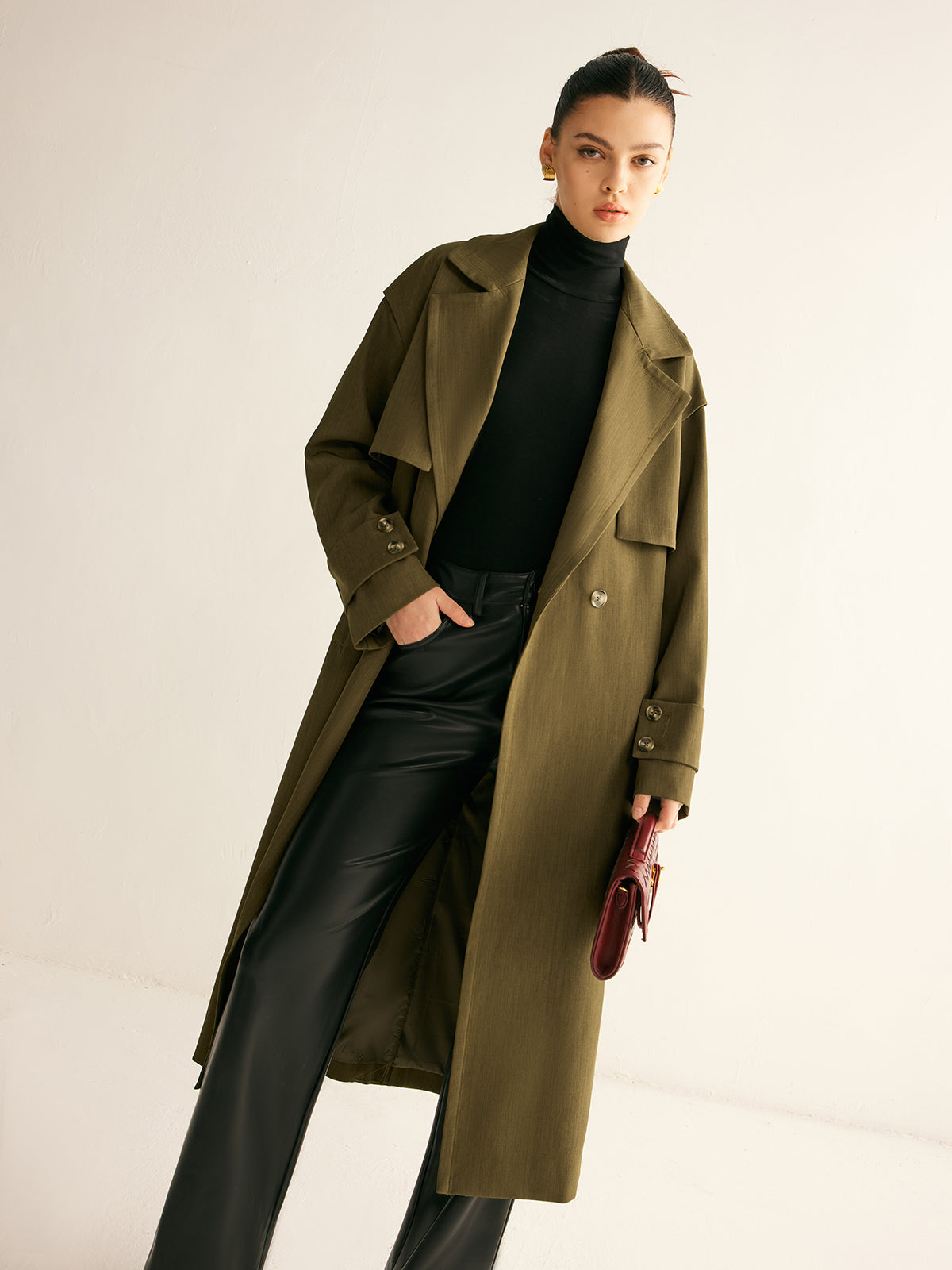 Trench-coat long rétro à ceinture