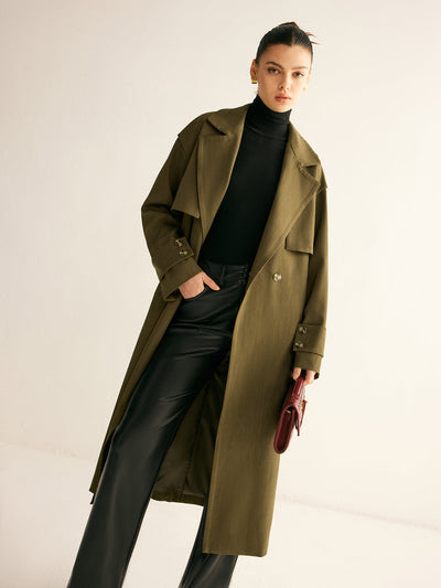 Trench-coat long rétro à ceinture
