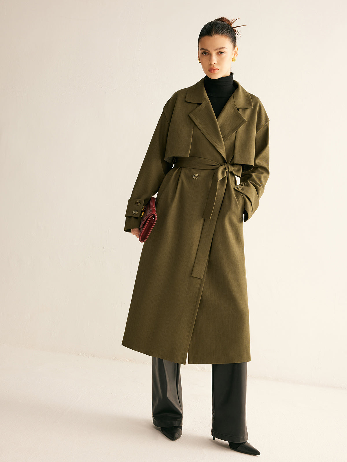 Trench-coat long rétro à ceinture