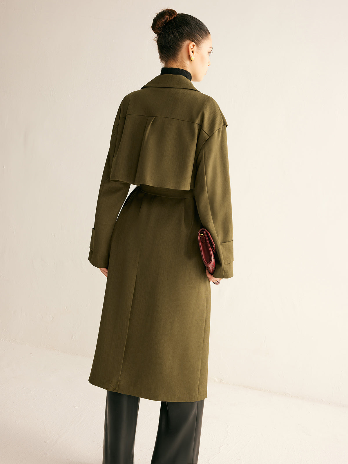 Trench-coat long rétro à ceinture