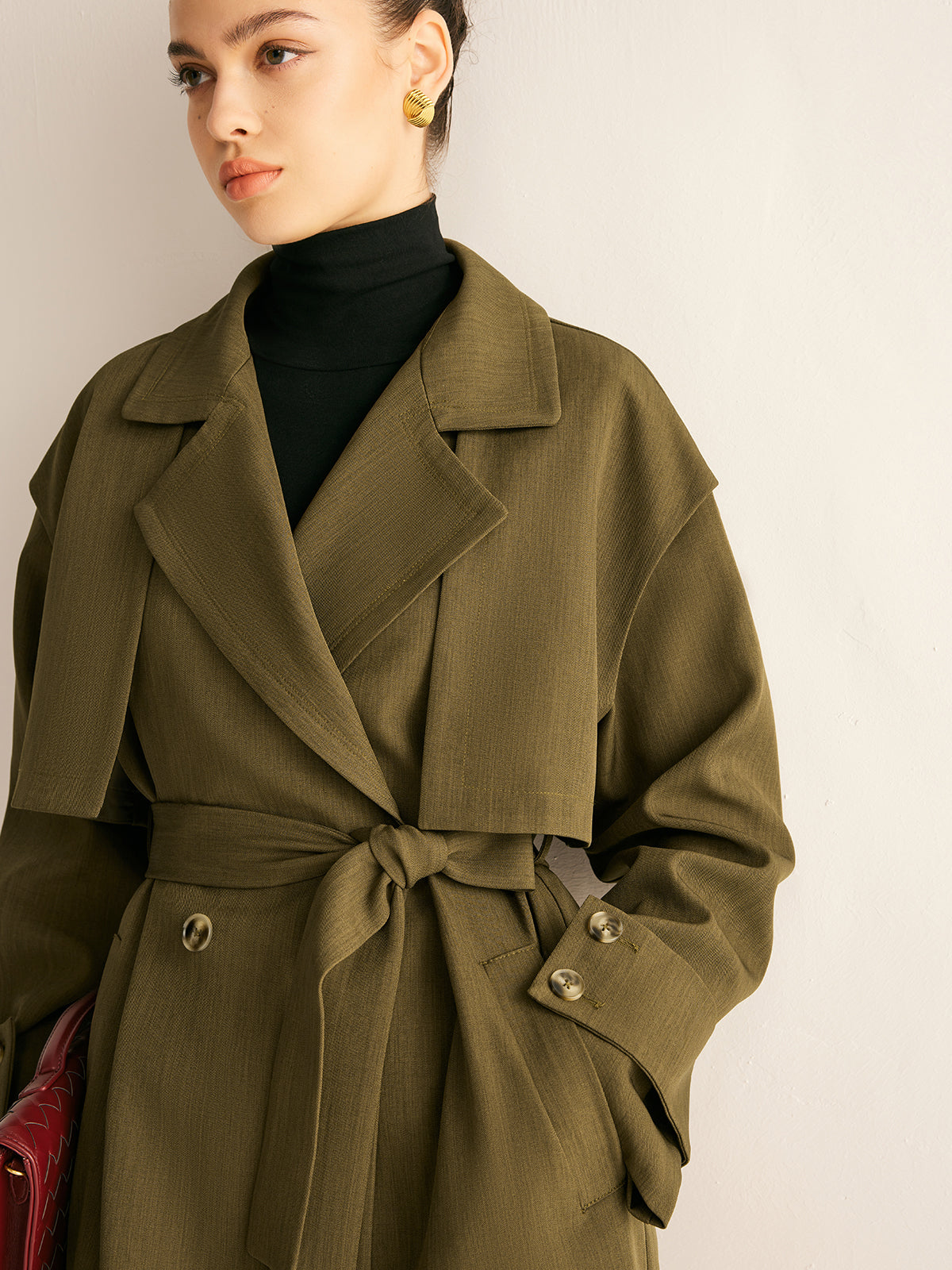 Trench-coat long rétro à ceinture