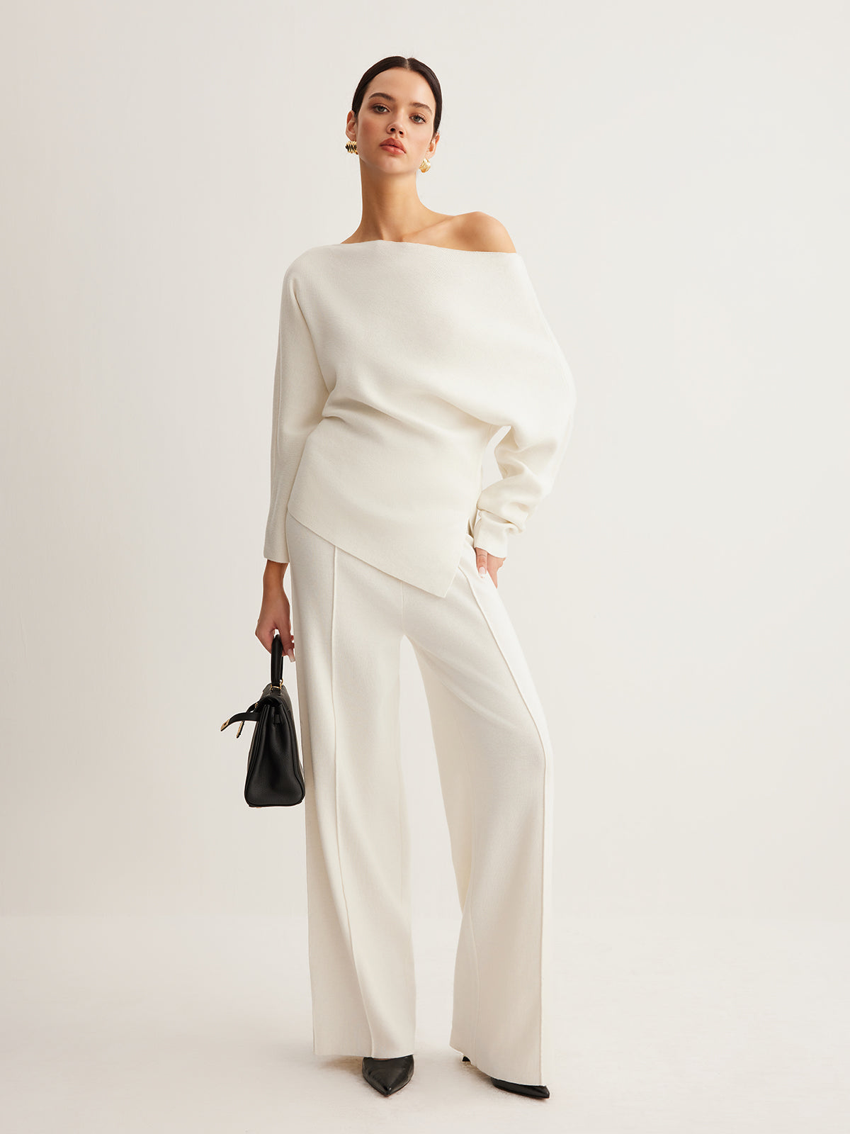Pantalon à passepoil en laine mélangée
