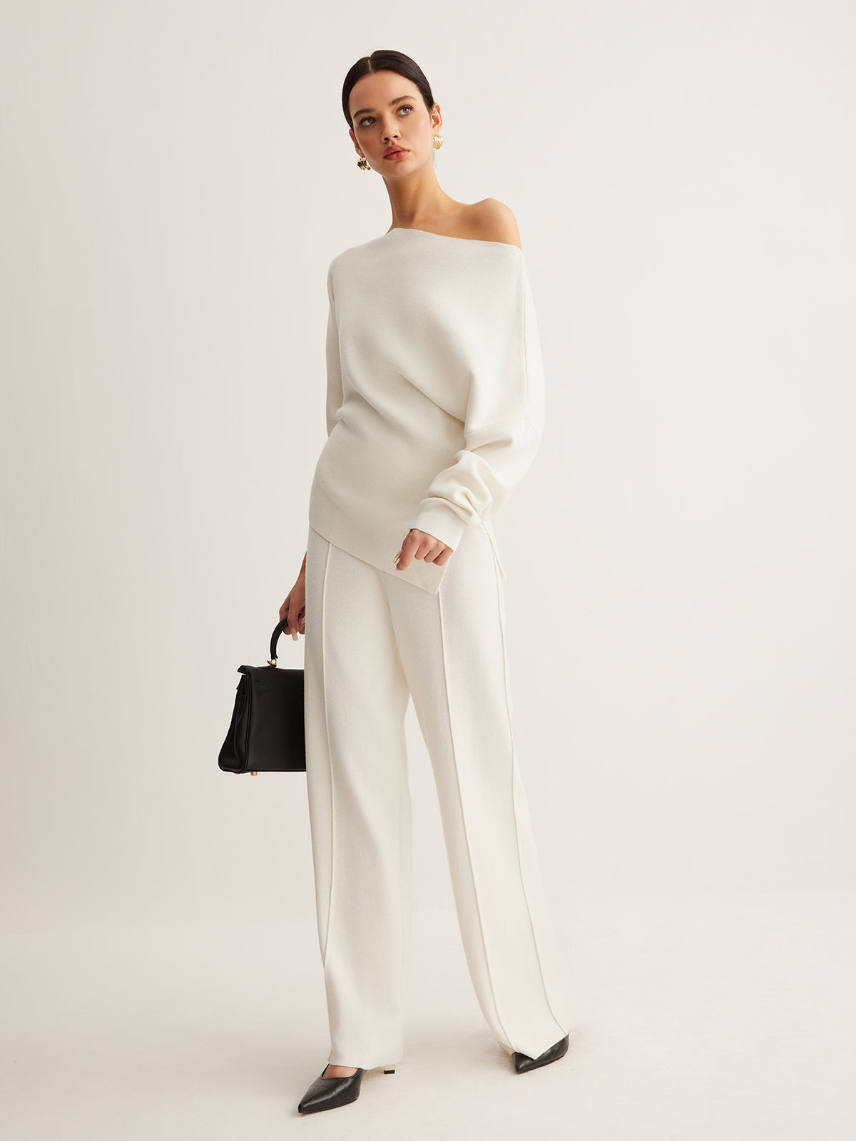 Haut en tricot asymétrique à col asymétrique en laine mélangée
