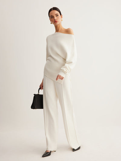 Haut en tricot asymétrique à col asymétrique en laine mélangée