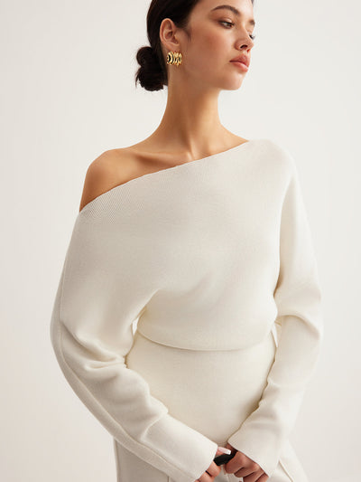 Haut en tricot asymétrique à col asymétrique en laine mélangée