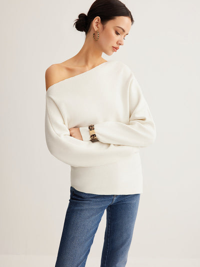Haut en tricot asymétrique à col asymétrique en laine mélangée