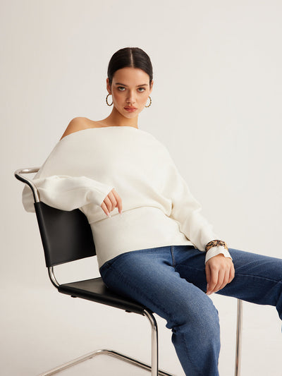 Haut en tricot asymétrique à col asymétrique en laine mélangée