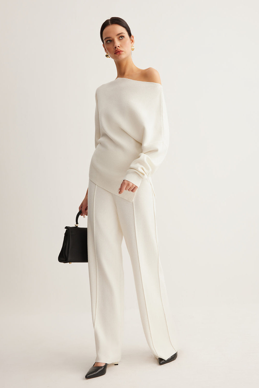 Pantalon à passepoil en laine mélangée